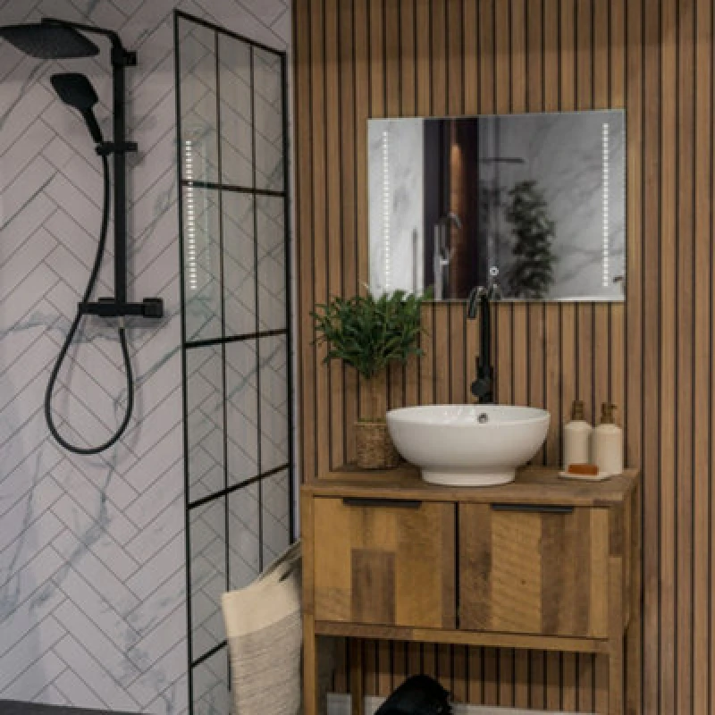 Image of ValueLights Mirror IP44 Bathroom Demister Touch Control LED Strip 50 x 70cm Mirror Light Silver