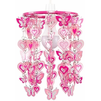 Image of Minisun - Bedroom Ceiling Pendant Shade Girls Pink Hearts & Butterflies Light Shade - No Bulb