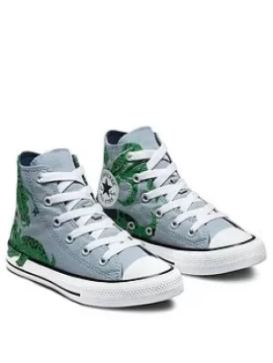 Image of Converse Chuck Taylor All Star Hi Dinosuar Daze Detail Childrens Trainer, Blue, Size 2