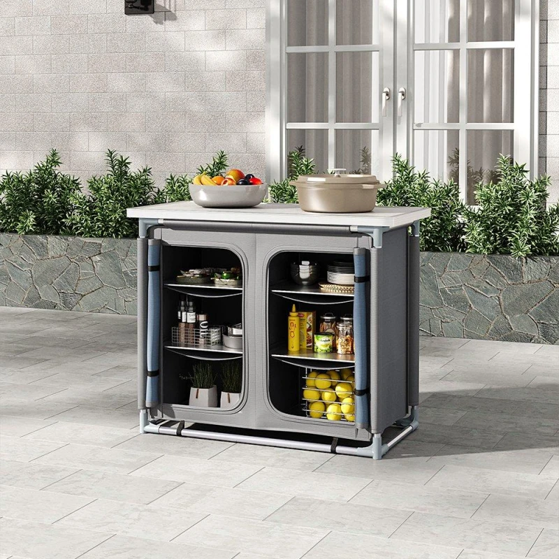 Image of Breeins Outdoor Camping Kitchen Storage Cabinet Grey Grey L