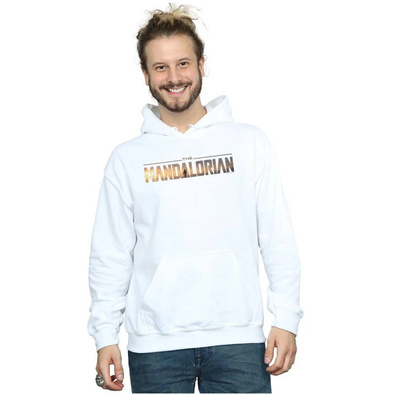 Image of Star Wars Star Wars Men The Mandalorian Series Logo Hoodie in White Size: Small White S Male 5059400131215
