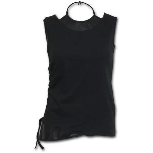 Image of Gothic Rock 2In1 Pu Leather Vest Womens Medium Sleeveless Top - Black