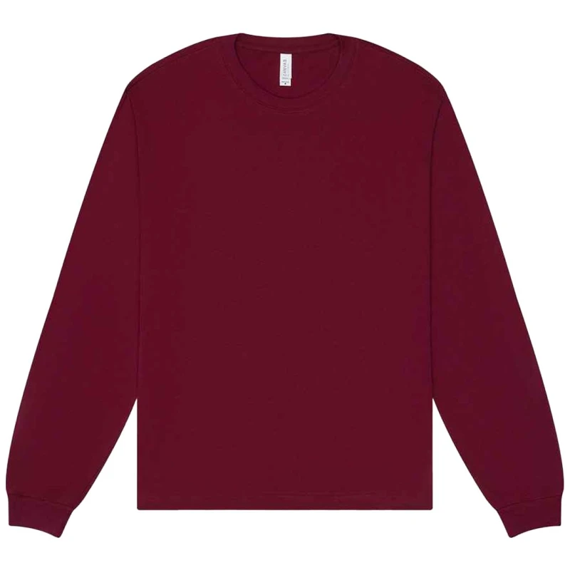 Image of Bella + Canvas Mens Heavyweight Long-Sleeved T-Shirt in Maroon Size: XS Maroon Male XS
