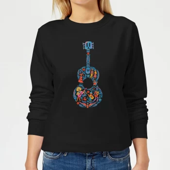 Image of Coco Guitar Pattern Womens Sweatshirt - Black