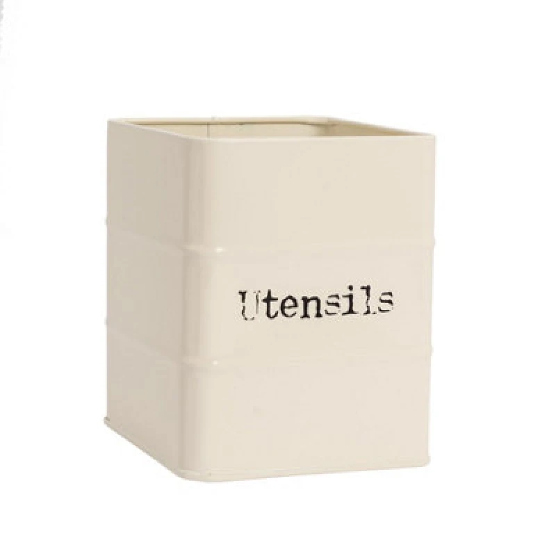 Image of Harbour Housewares Vintage Metal Kitchen Utensils Canister Cream Beige