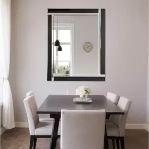 Image of MirrorOutlet Aston Large Black Double Bevelled All Glass Mirror 144 X 115.5Cm