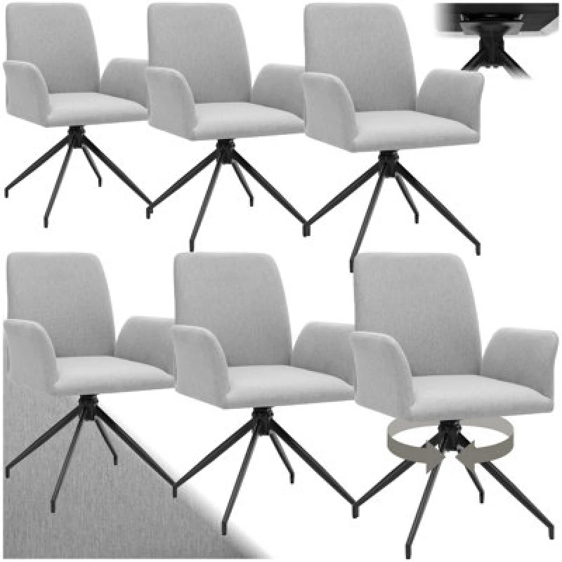 Image of Tectake Set Of 6 Swivel Chair Daya - Upholstered, Robust Fabric, 55.5 X 58 X 87cm - Light Grey