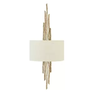 Image of Twin Wall Light Hand Hammered Twig Effect White Shade Champagne Gold LED E14 60W