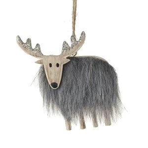 Image of Wooden Deer With Fur Body Tree Decor