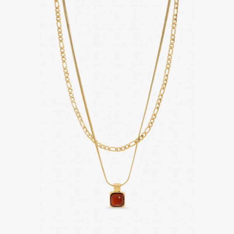 Image of Mood Gold Plated Double Layer Chain and Resin Necklace Gold female One Size
