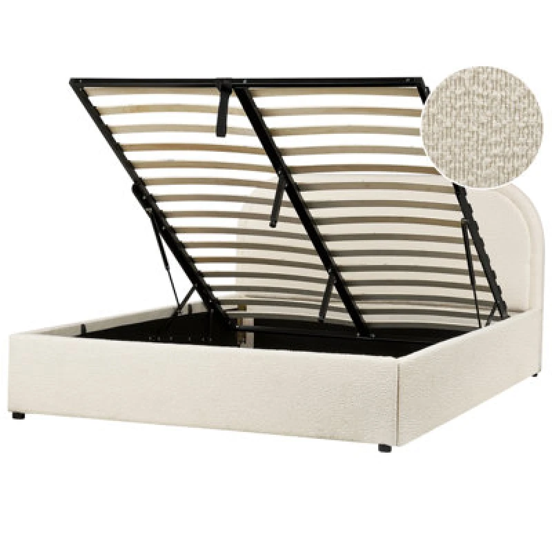 Image of Beliani Ottoman Bed Boucle Quillien 140 X 200 Cm (Eu Double) Light Beige