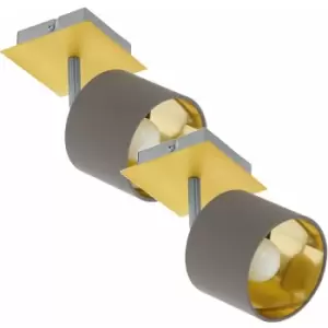 Image of 2 pack Wall Light Colour Brushed Brass Satin Nickel Shade Cappuccino Fabric E14