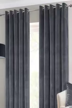 Image of Interlined Velvet Thermal Eyelet Curtain Pair