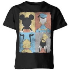 Image of Disney Donald Duck Mickey Mouse Pluto Goofy Tiles Kids T-Shirt - Black - 3-4 Years