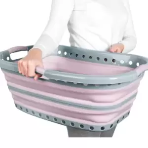 Image of Russell Hobbs Collapsible Hip Hugger Laundry Basket, 37 Litre - Pink