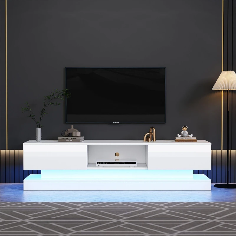 Image of Urban Meuble Modern LED TV Stand 2 Drawers High Gloss White unisex One Size