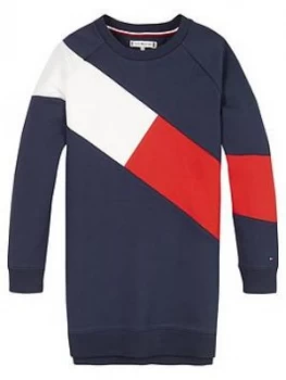 Image of Tommy Hilfiger Girls Flag Colourblock Sweat Dress