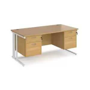 Image of Office Desk Rectangular Desk 1600mm With Double Pedestal Oak Top With White Frame 800mm Depth Maestro 25 MCM16P22WHO