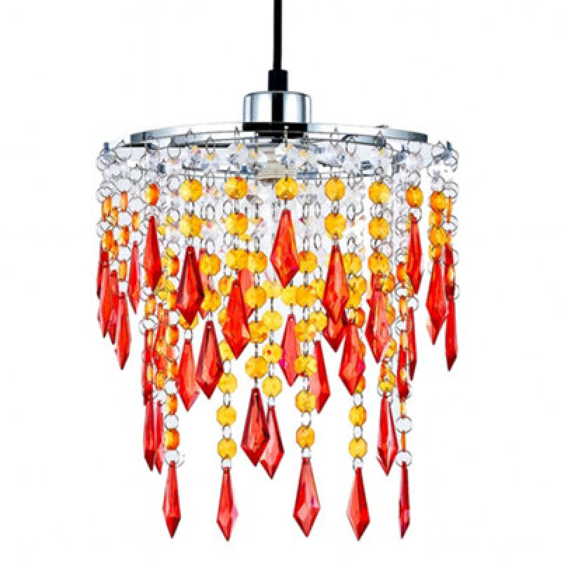 Image of Innoteck Sunbeam Ceiling Chandelier Acrylic Light Shade With Sparkly Acrylic Droplets- Gradient Clear, Amber To Orange