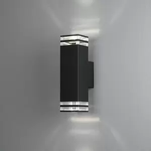 Image of Pollux Outdoor Modern Up Down 4 Line Wall Light Black 2x GU10, IP44