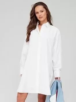Image of Tommy Hilfiger Solid Knee Shirt Dress - White, Size 36, Women