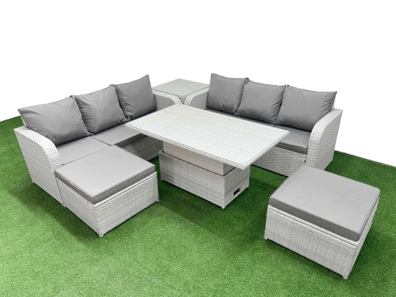 Image of FIMOUS Fimous Outdoor Garden Furniture Sets 8 Seater Wicker Rattan Furniture Sofa Sets with Adjustable Lifting Dining or Coffee Table high Back Lounge
