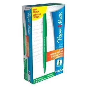 Image of Original Paper Mate Flair Nylon Fine Line Marker 1.1mm Tip 0.8mm Line Green Pack of 12 Pens
