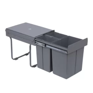 Image of HOMCOM Kitchen Recycle Waste Bin Pull Out Soft Close Dustbin Recycling Cabinet Trash Can Grey (40L (1x20L+2x10L))