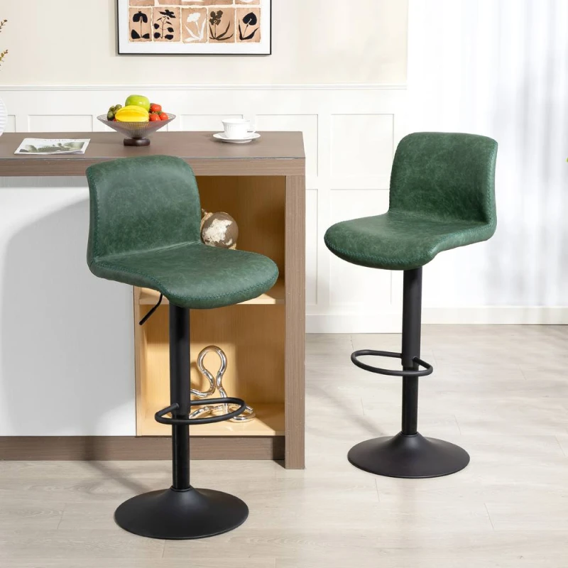 Image of Homcom Barstools Set Of 2, Dining Stools With Backrest And Footrest, Green 835-326V71GN