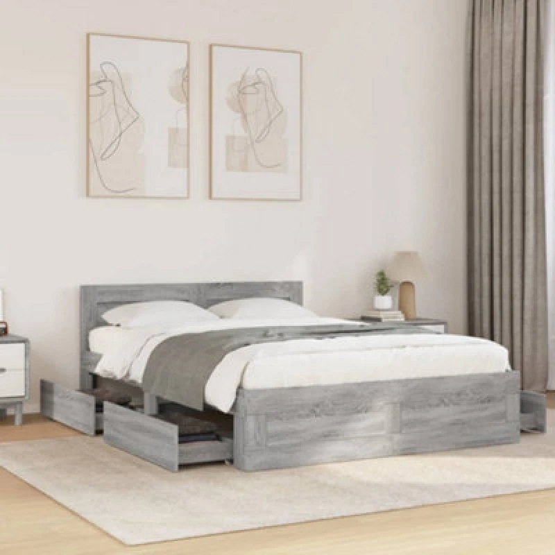 Image of VIDAXL Bed Frame with Headboard without Mattress Grey Sonoma 140x200cm Vidaxl 8721102855719