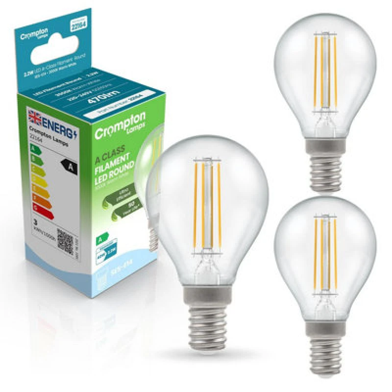 Image of Crompton Lamps LED Ultra-Efficient Golfball 2.2W E14 A-Class Warm White Clear (40W Eqv)
