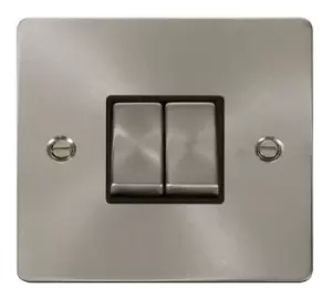 Image of Click Scolmore Define Brushed Steel 2 Gang 2 Way Plate Switch 10A With Black Ingot - FPBS412BK