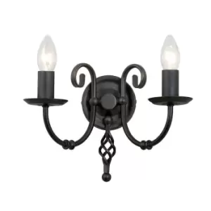 Image of Twin Wall Light Sconce Artisan Knot Twist Detail Black LED E14 60W Bulb