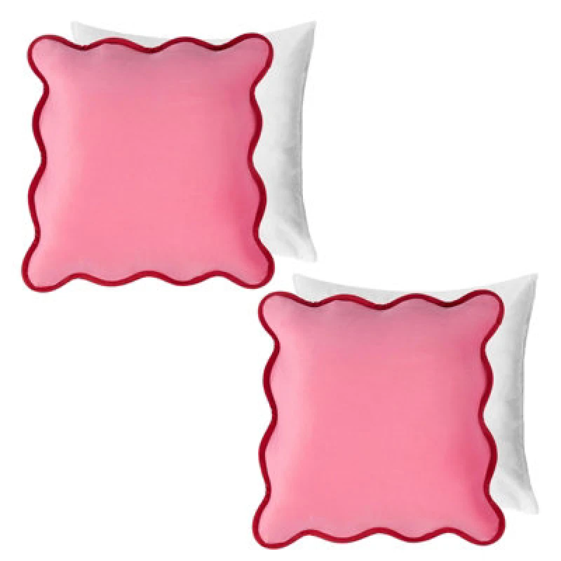 Image of OHS OHS 2 Pack Matte Velvet Scallop Edge Filled Cushion Covers Home Decor Set in Pink Size: 45cm x 45cm Pink 45cm x 45cm Unisex 5027434218325