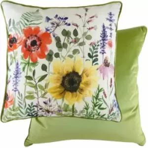 Image of Evans Lichfield - Wild Flowers Emma Watercolour Print Cushion Cover, Multi, 43 x 43 Cm