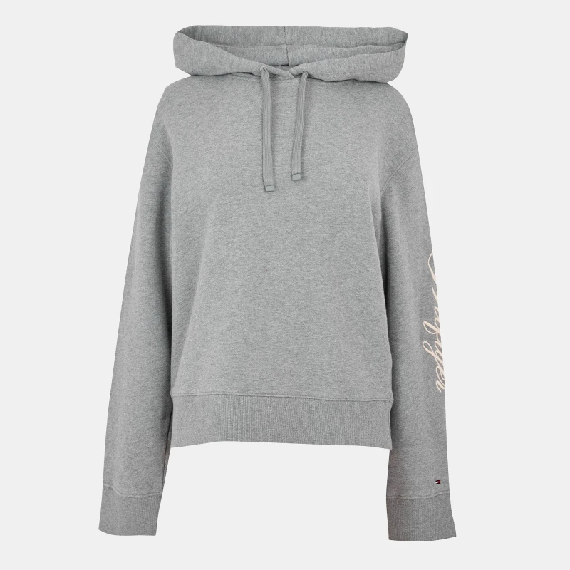 Image of Tommy Hilfiger Womens Script Hoodie Med Grey Heath female 10 (S)