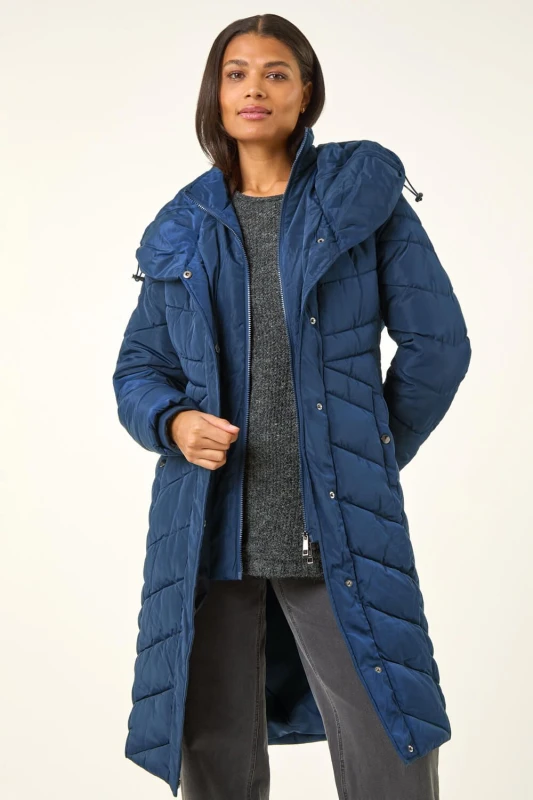 Image of Roman Womens Hooded Quilted Coat in Midnight Size: 16 Midnight Female 16