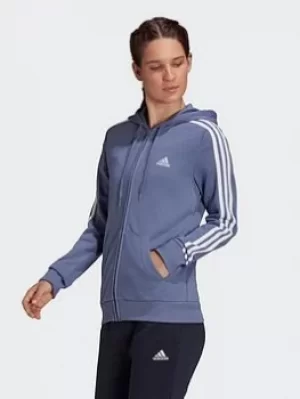 Image of adidas Essentials French Terry 3-stripes Full-zip Hoodie, Purple/White Size M Women