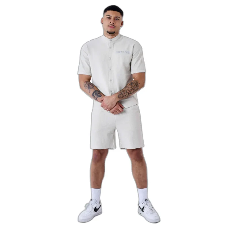 Image of Project X Paris Plain textured mao collar shirt Project X Paris Gris Male S