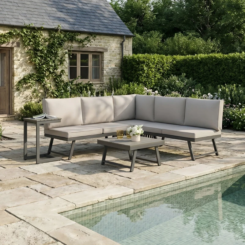 Image of Home Garden Direct Monaco - Lounge Corner Sofa Set - Grey / Grey - Transforms into x2 Sunbeds Grey Unisex