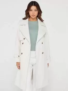 Image of Vila Landra Double Breasted Coat - Cream, Size Eu 36 = UK 8, Women