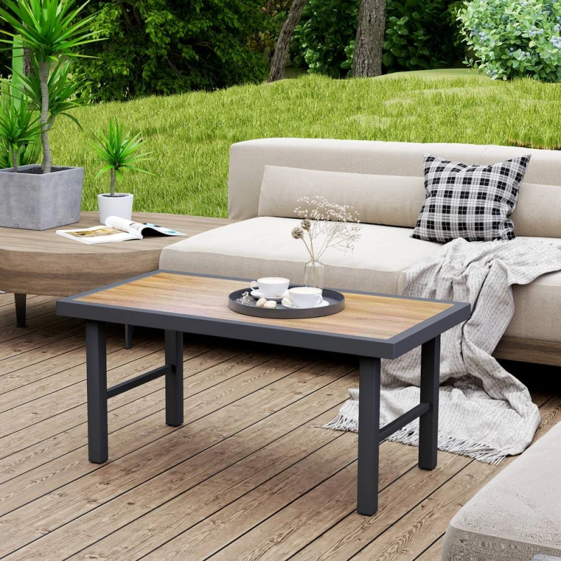 Image of Outsunny Garden Coffee Table with SPC Woodgrain Tabletop, Brown Wood Effect, Brown 84G-654V00BN