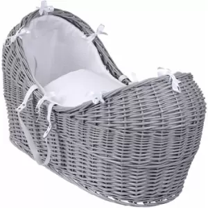 Image of Waffle Grey Noah Pod Wicker Moses Basket, White - Clair De Lune