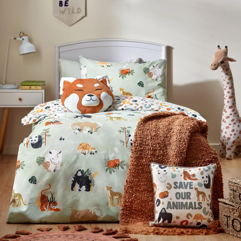 Image of Wildlife Duvet Cover & Pillowcase Set Green