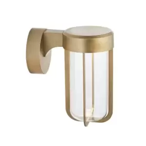 Image of Brushed Gold Outdoor Wall Light with Glass Shade - IP44 Rated - Integrated LED