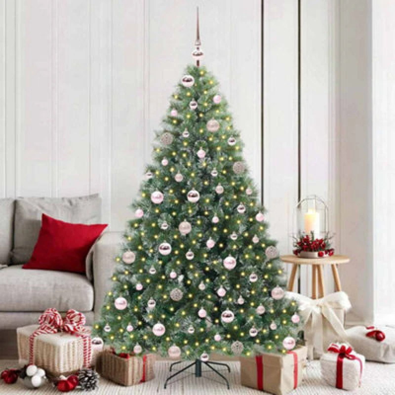 Image of vidaXL Artificial Christmas Tree with 300 LEDs, Pink Balls Green 180cm PE and PVC, Green 3397850