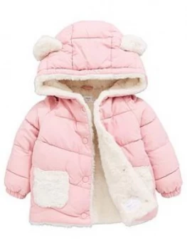 Image of Mango Baby Girls Quilted Hooded Ears Coat - Light Pink