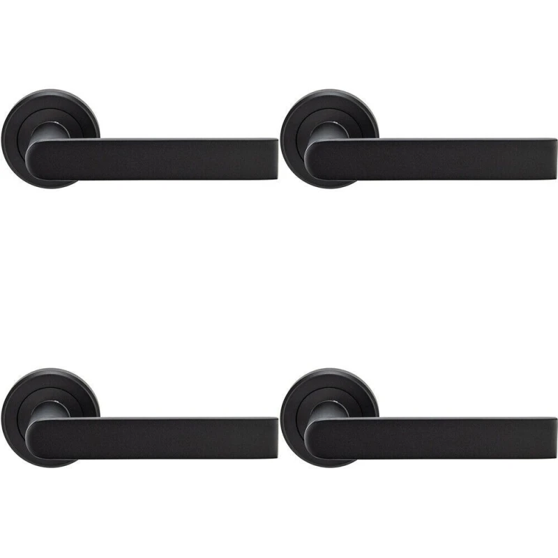 Image of Loops 4x PAIR Flat Rectangular Bar Handle on Round Rose Concealed Fix Matt Black Black