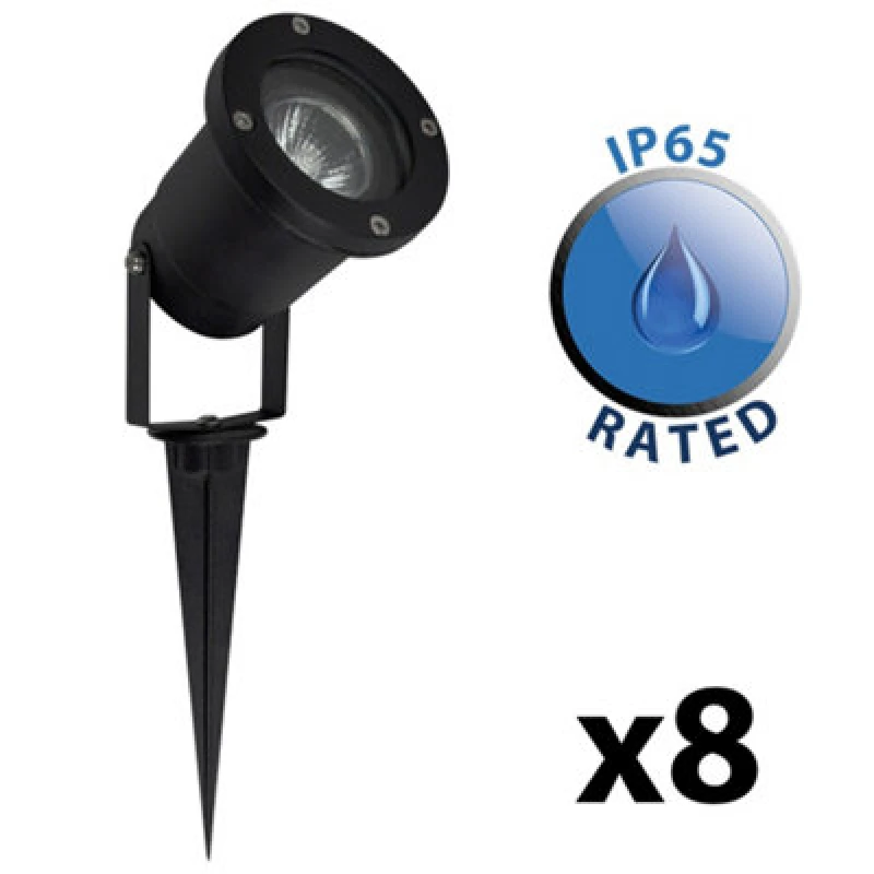 Image of ValueLights Derwent Set of 8 Black Outdoor Ground Spike Light Black