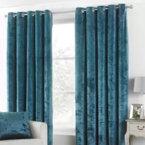 Image of Paoletti Verona Crushed Velvet Ringtop Eyelet Curtains (Pair) Polyester Teal (168X183Cm)